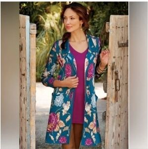 Soft Surroundings Longline Knit Cardigan In Floral Fairy Glen
